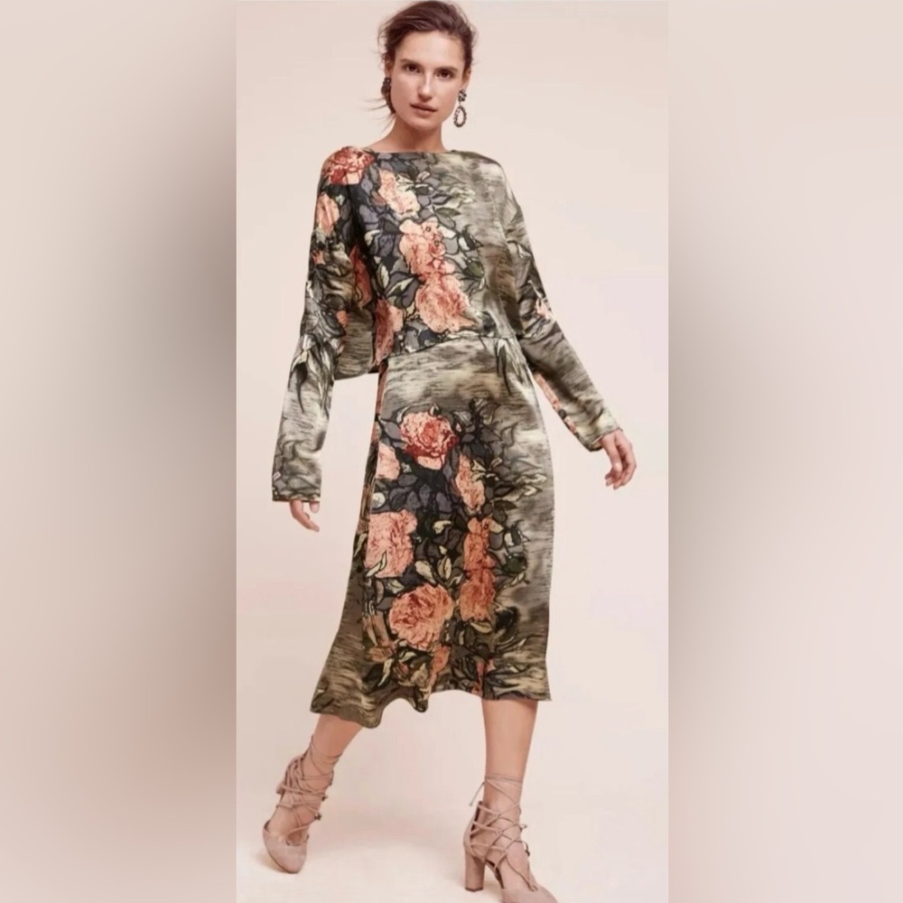 Tracy Reese Floral Patterned Silky Midi Dress - Anthropologie